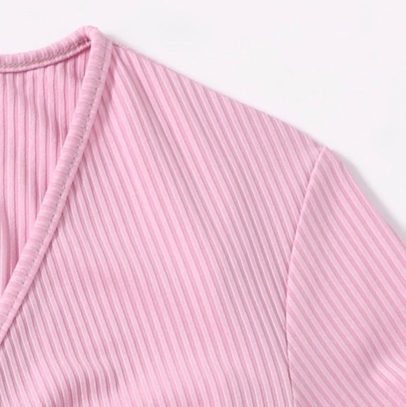 SHEIN Pink Tie Front Solid Rib-Knit Crop Top Size Women's Small 4 - Picture 3 of 10